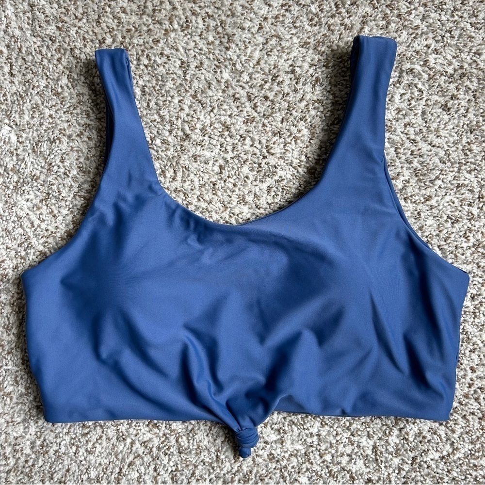 🦋 Blue Tie Front Scoopneck Swim Top Large Bikini Vacation Beach Casual
